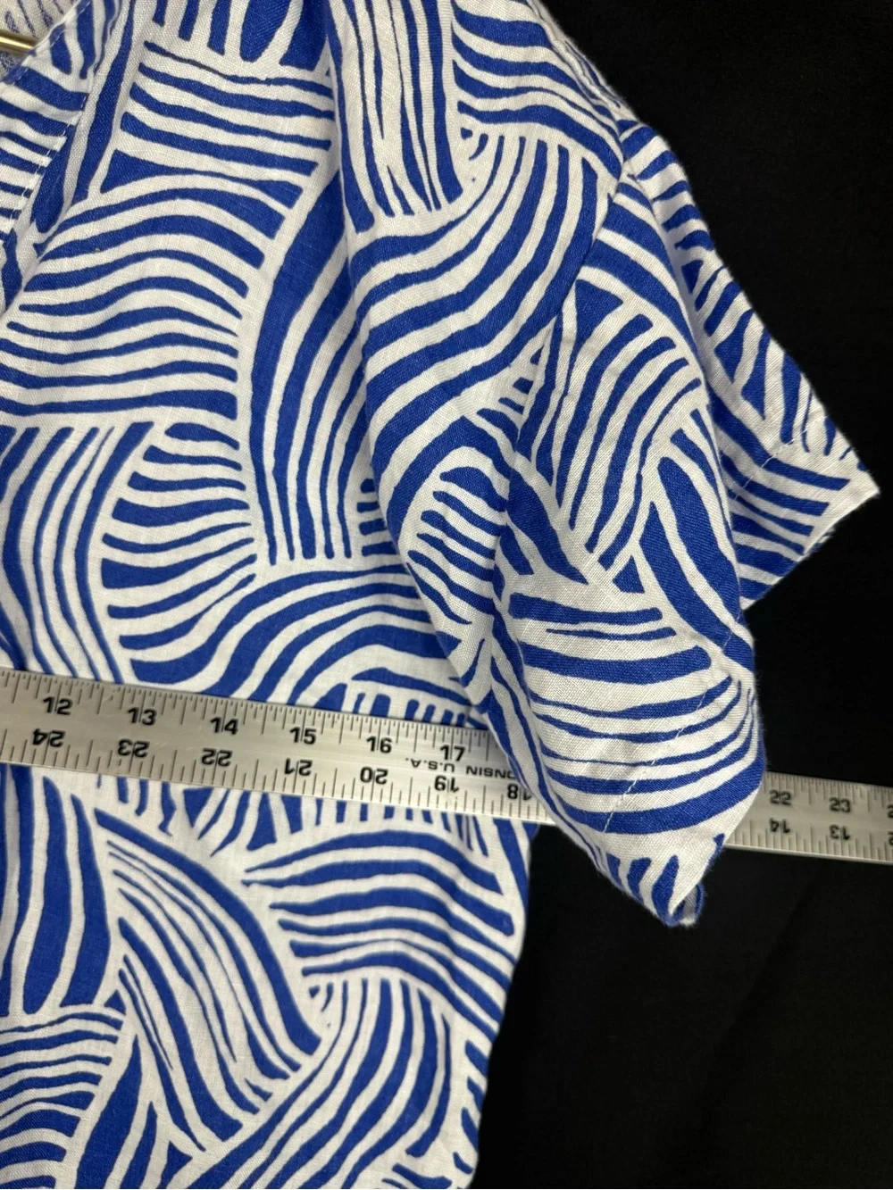 ⁠LOFT Beach 100% Linen 2pc Matching Set Blue White Abstract Wave Pants/Top